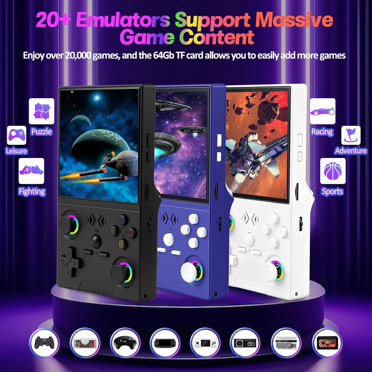 🎮👾 Retro Handheld Game Console – 3.5″ HD Screen (640x480) 🕹️💾 64 GB Storage, RK3326 Chip, 2500 mAh – Perfect for On the Go & Nostalgia Fans. Ready to Play with Hundreds of Classics.