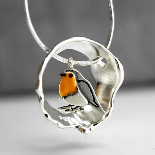 Necklace with a robin