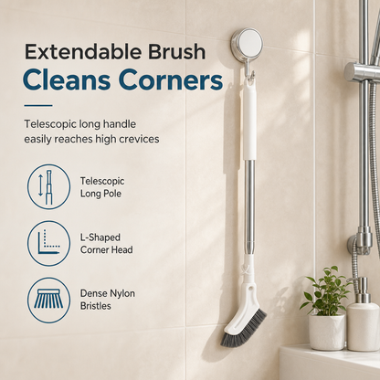 Extendable crevice and floor brush with a long handle