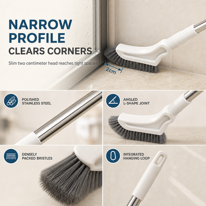 Extendable crevice and floor brush with a long handle