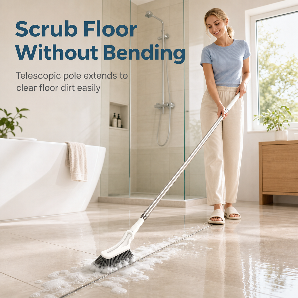 Extendable crevice and floor brush with a long handle