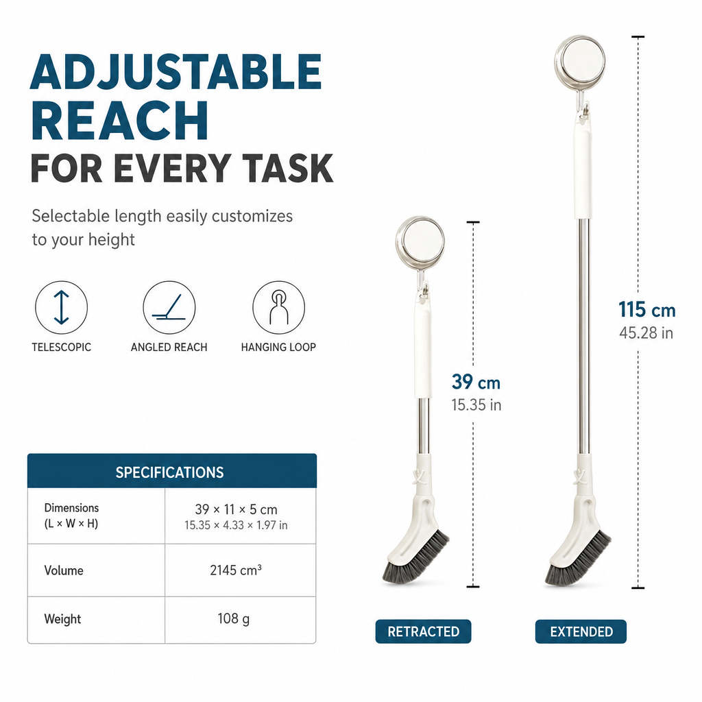 Extendable crevice and floor brush with a long handle