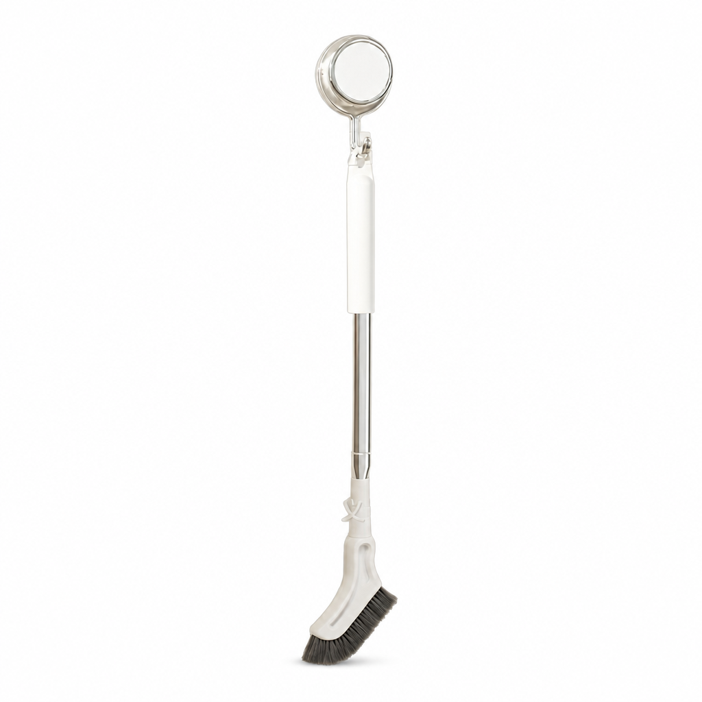 Extendable crevice and floor brush with a long handle