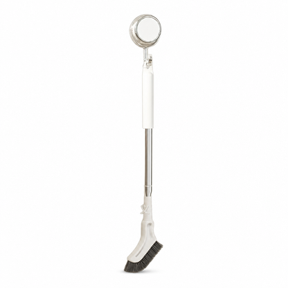 Extendable crevice and floor brush with a long handle